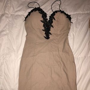 ASOS nude dress with black lace trim